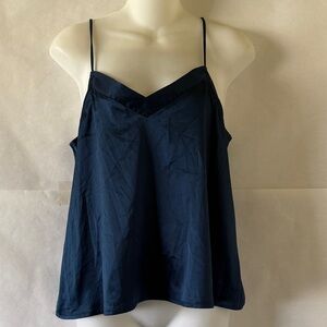 Stars Above Navy Satin Cami Top Size S Relaxed Sleeveless V Neck Y2K Retro